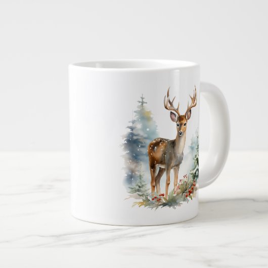冬のクリスマスコーヒーマグの美しい鹿 ジャンボコーヒーマグカップ (正面右)