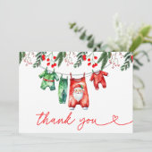 冬のクリスマスサンタ赤ちゃんシャワー歓迎サイン サンキューカード (スタンド正面)