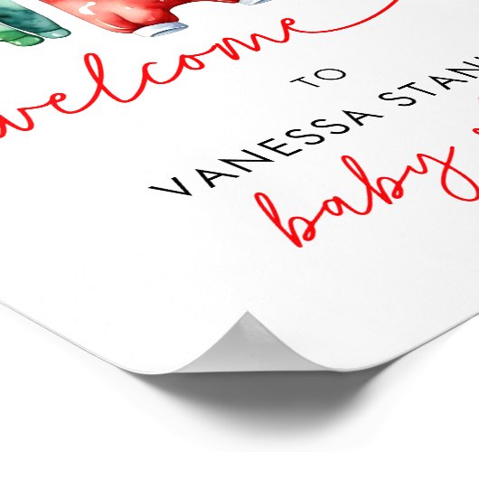 冬のクリスマスサンタ赤ちゃんシャワー歓迎サイン ポスター (角)