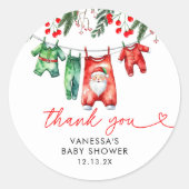 冬のクリスマスサンタ赤ちゃんシャワー ラウンドシール (正面)