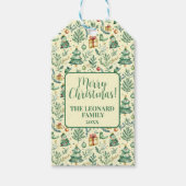 冬のクリスマスシーンの木、贈り物とオーナメント ギフトタグ (正面)