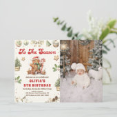 冬のクリスマスジンジャーブレッドクッキーの誕生日写真 招待状 (スタンド正面)