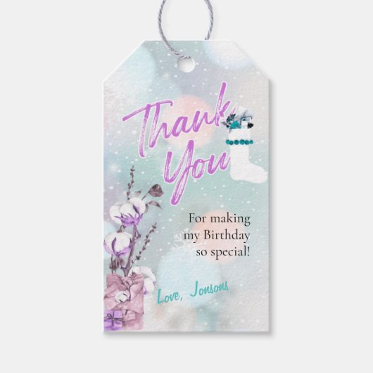 冬のクリスマススノーフォールパーティーありがとうラベル ギフトタグ (正面)