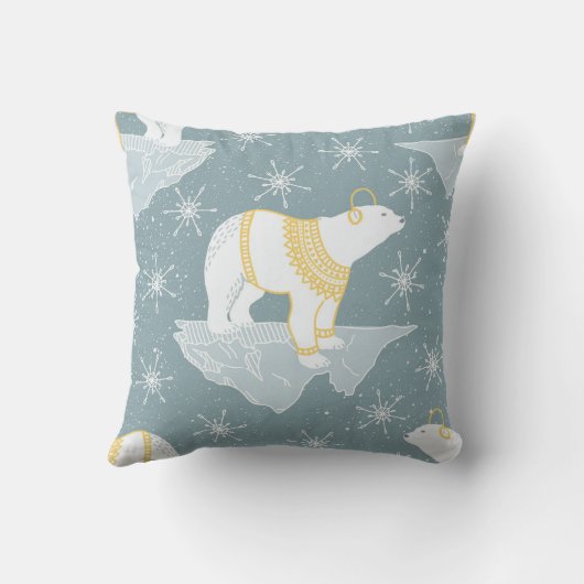 冬のクリスマススノーフレークのシロクマ氷山ブルー クッション (裏面)