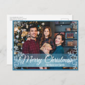 冬のクリスマススノーフレーク青いフレーム写真 シーズンポストカード (正面/裏面)