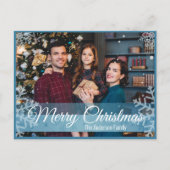 冬のクリスマススノーフレーク青いフレーム写真 シーズンポストカード (正面)