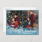 冬のクリスマススノーフレーク青いフレーム2写真 シーズンポストカード (正面/裏面)