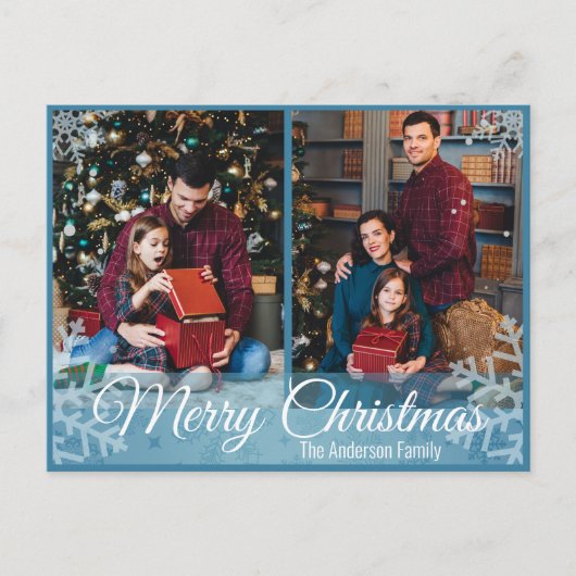 冬のクリスマススノーフレーク青いフレーム2写真 シーズンポストカード (正面)