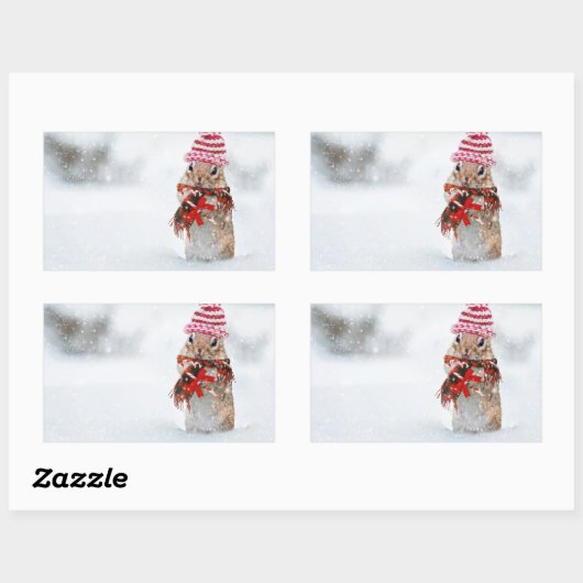 冬のクリスマスチップムンク 長方形シール (シート)