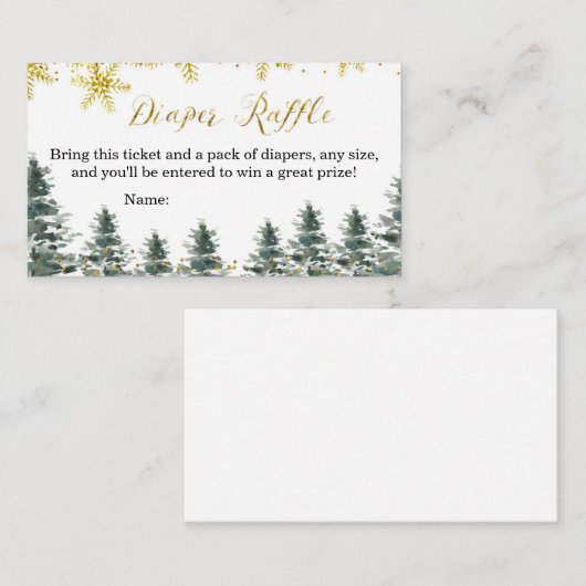 冬のクリスマスツリーのベビーシャワーのおむつのラッフル エンクロージャーカード (正面/裏面)