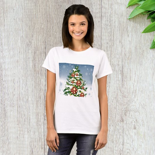 冬のクリスマスツリーの女性Tシャツ Tシャツ
