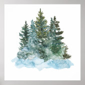 冬のクリスマスツリーの水色 ポスター (正面)