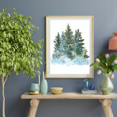 冬のクリスマスツリーの水色 ポスター