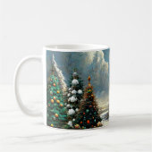 冬のクリスマスツリーの自然シーン コーヒーマグカップ (左)