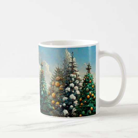 冬のクリスマスツリーの自然シーン コーヒーマグカップ (右)