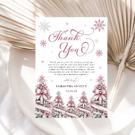 冬のクリスマスツリーススノーフレークピンク赤ちゃんシャワー サンキューカード
