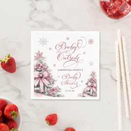 冬のクリスマスツリーススノーフレークピンク赤ちゃんシャワー スタンダードカクテルナプキン