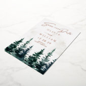 冬のクリスマスツリーズホリデーを保存 箔招待状 (回転した状態)