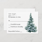 冬のクリスマスツリー緑の食事なしRSVPカード 出欠カード (正面/裏面)