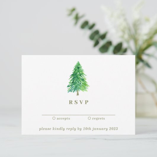 冬のクリスマスツリー親切結婚に返信 招待状 (スタンド正面)