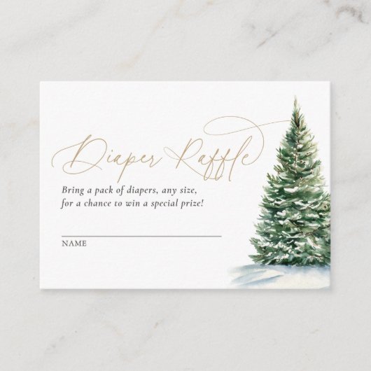 冬のクリスマスツリー赤ちゃんシャワーおむつラッフル エンクロージャーカード (正面)