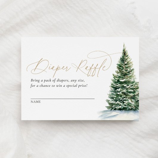 冬のクリスマスツリー赤ちゃんシャワーおむつラッフル エンクロージャーカード