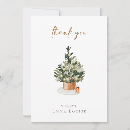 冬のクリスマスツリー赤ちゃんシャワー サンキューカード (正面)