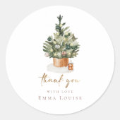 冬のクリスマスツリー赤ちゃんシャワー ラウンドシール (正面)