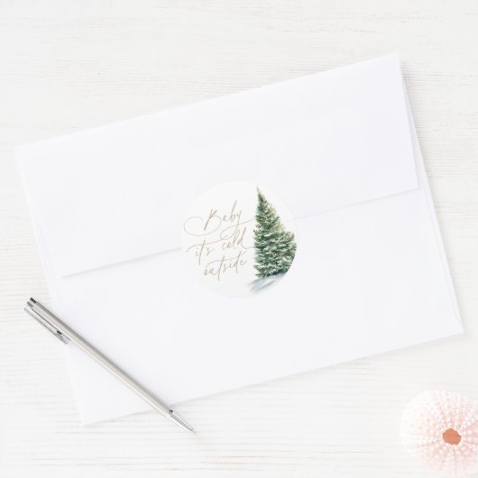 冬のクリスマスツリー赤ちゃんシャワー ラウンドシール (封筒)