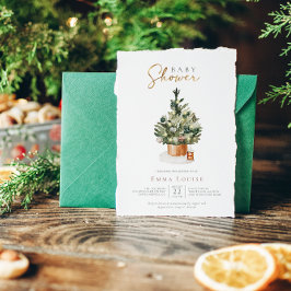 冬のクリスマスツリー赤ちゃんシャワー 招待状