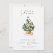 冬のクリスマスツリー赤ちゃんシャワー 招待状 (正面)