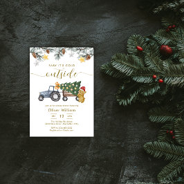 冬のクリスマスツリー トラクター ベビーシャワー 招待状