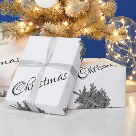 冬のクリスマスツリー　メリークリスマス　ブラック＆ホワイト ラッピングペーパー