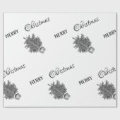 冬のクリスマスツリー メリークリスマス 黒と白 ラッピングペーパー (フラット)