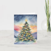 冬のクリスマスツリー 雪景色の夕焼け カード (正面)