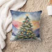 冬のクリスマスツリー 雪景色の夕焼け クッション (ブランケット)