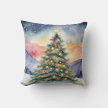 冬のクリスマスツリー 雪景色の夕焼け
