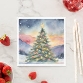 冬のクリスマスツリー 雪景色の夕焼け スタンダードランチョンナプキン (インサイチュ)