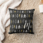 冬のクリスマスツリー-黒と金ゴールド-モノグラム クッション (ブランケット)