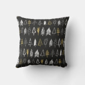 冬のクリスマスツリー-黒と金ゴールド-モノグラム クッション (裏面)