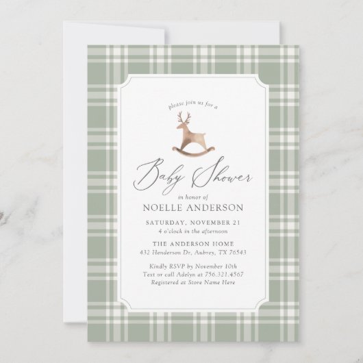 冬のクリスマストナカイの赤ちゃんシャワー 招待状 (正面)