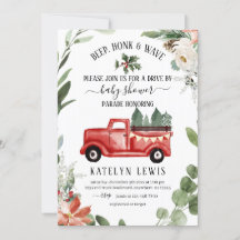 冬のクリスマストラックベビーシャワー招待状