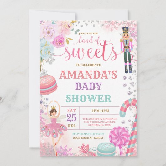 冬のクリスマスナツクラッカー雪の結晶ベビーシャワー 招待状 (正面)