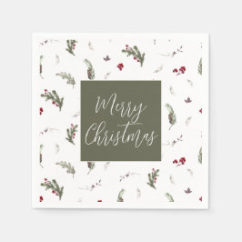 冬のクリスマスナプキンズグリーンホワイトバーガンディ スタンダードカクテルナプキン