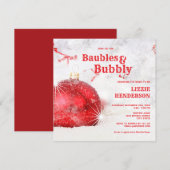 冬のクリスマスバウブルとバブリーブライダルシャワー 招待状 (正面/裏面)