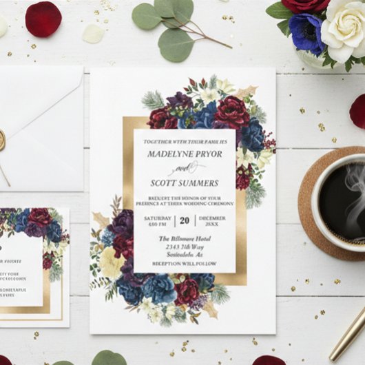 冬のクリスマスバラ結婚フローラの水の色 招待状