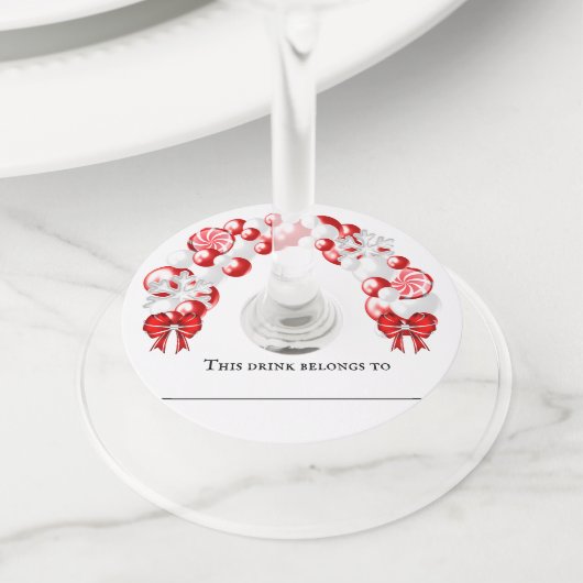 冬のクリスマスバルーンアーチパーティー ワイングラスタグ (クローズアップ)