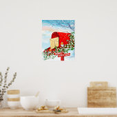 冬のクリスマスバードと赤いポストボックス ポスター (キッチン)