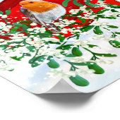 冬のクリスマスバードと赤いポストボックス ポスター (角)