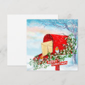 冬のクリスマスバードレッドポストボックスホリデーカード シーズンカード (正面/裏面)